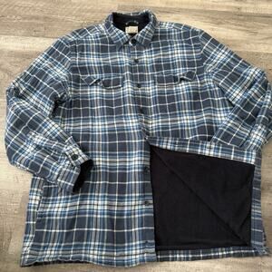 LL Bean Flannel Fleece-Lined Shacket Shirt Mens Large Blue Plaid 298189 Outdoors